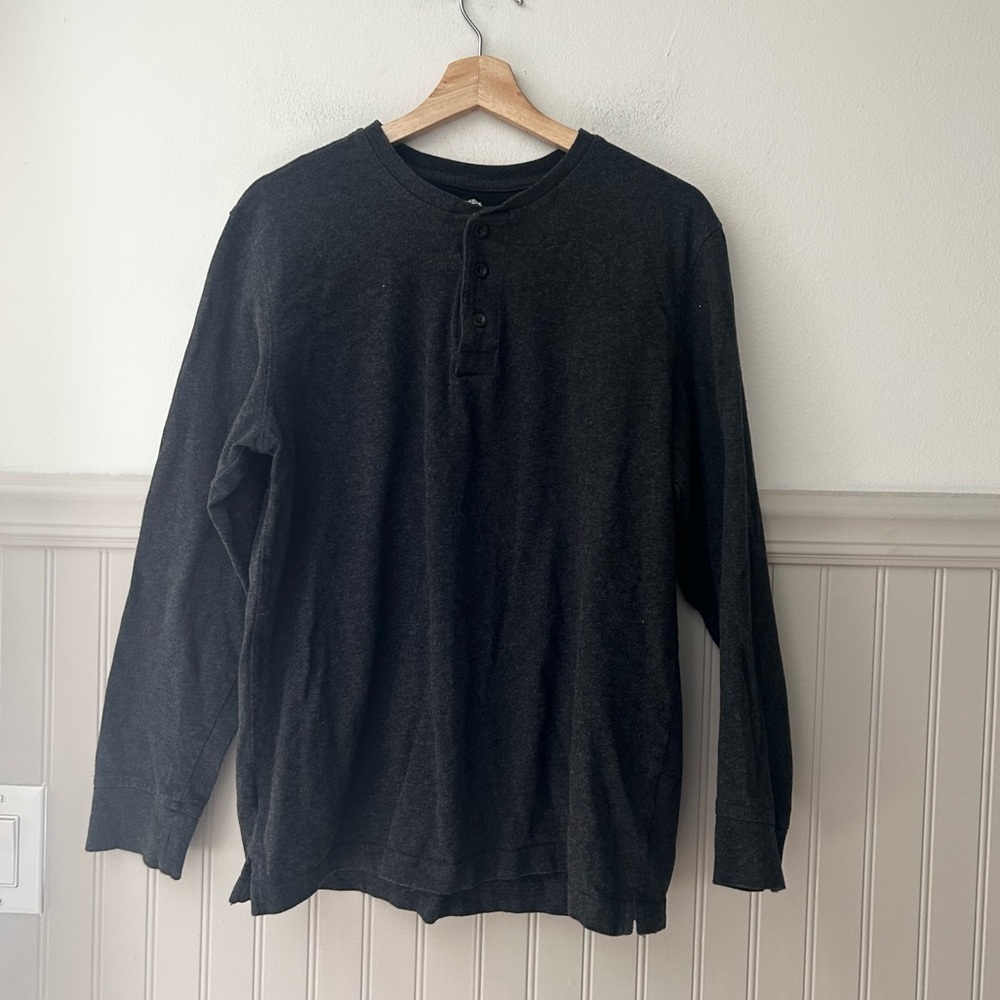 Covington Medium Men’s Charcoal Long Sleeve Henley Shirt 100% Cotton